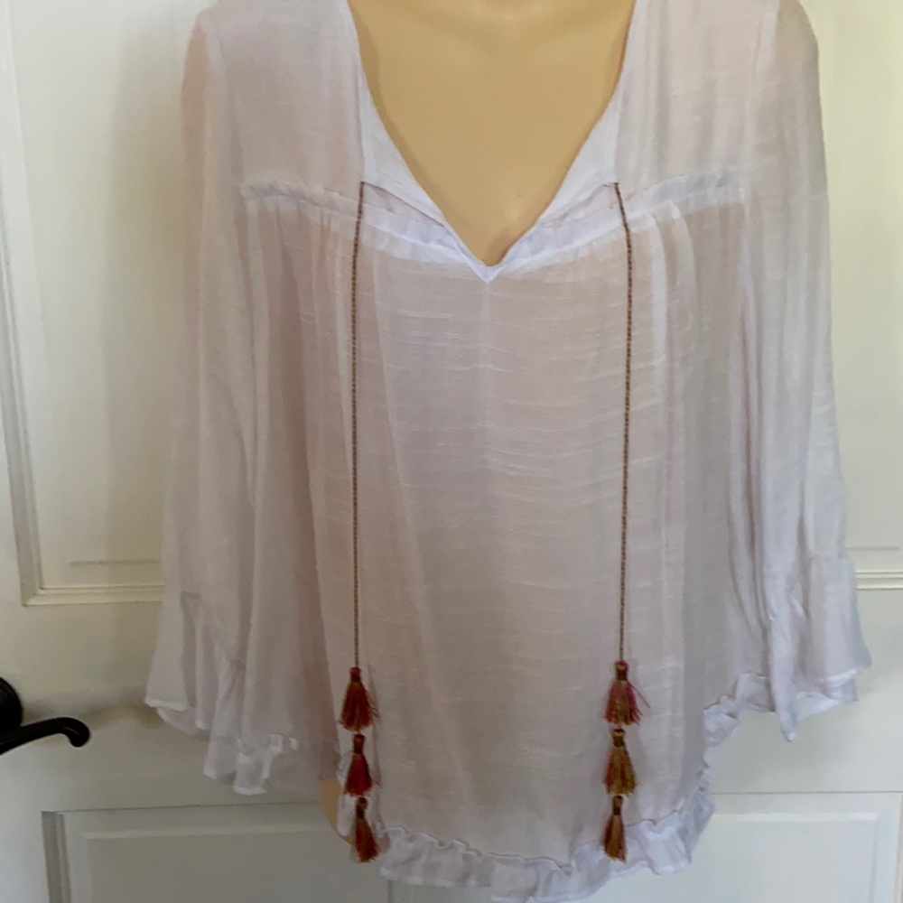 zac & Rachel White Boho Blouse Top Sz S